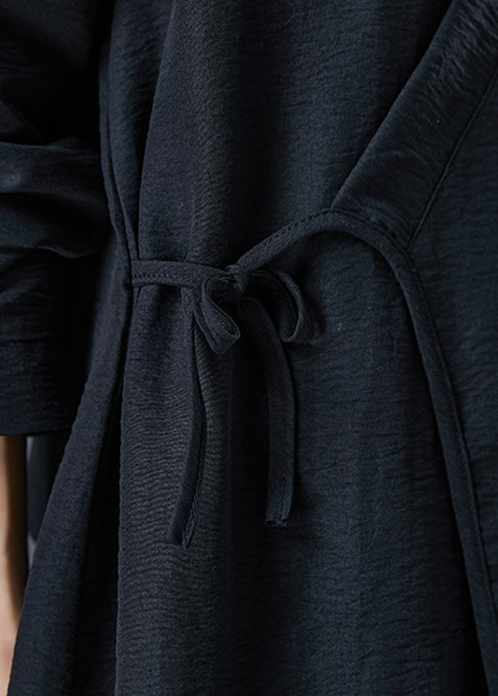 Black Oversized Tie Waist Linen Two Pieces Set Fall