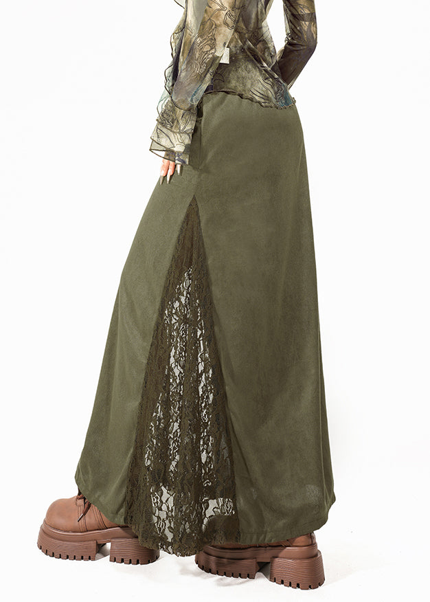 Green High Waist Maxi Skirt Summer Lace Patchwork