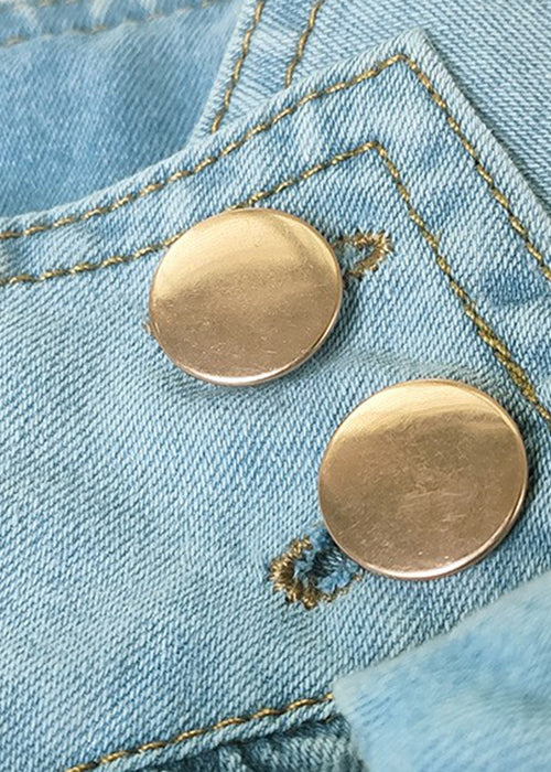 Loose Blue Stand Collar Lace Up Denim Shirt Lantern Sleeve Summer