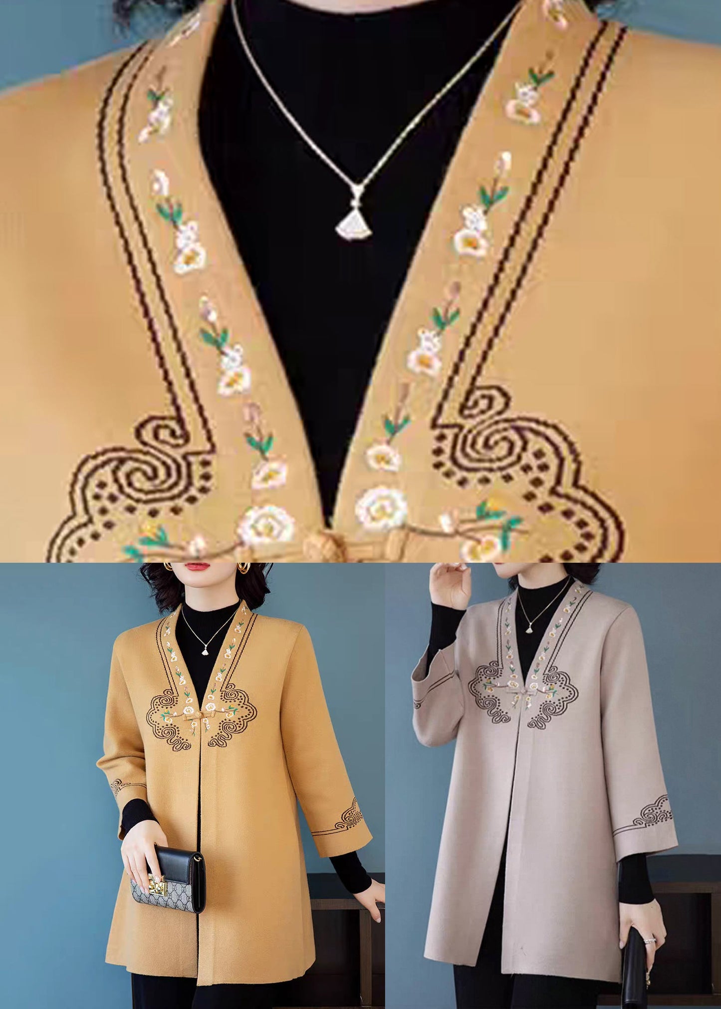 Camel Print Button Woolen Cardigans Fall