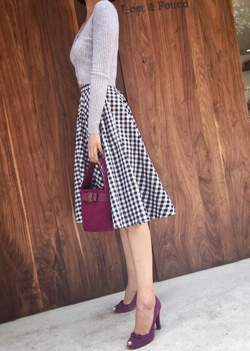 Black White Plaid High Waist Cotton a Line Skirts Spring