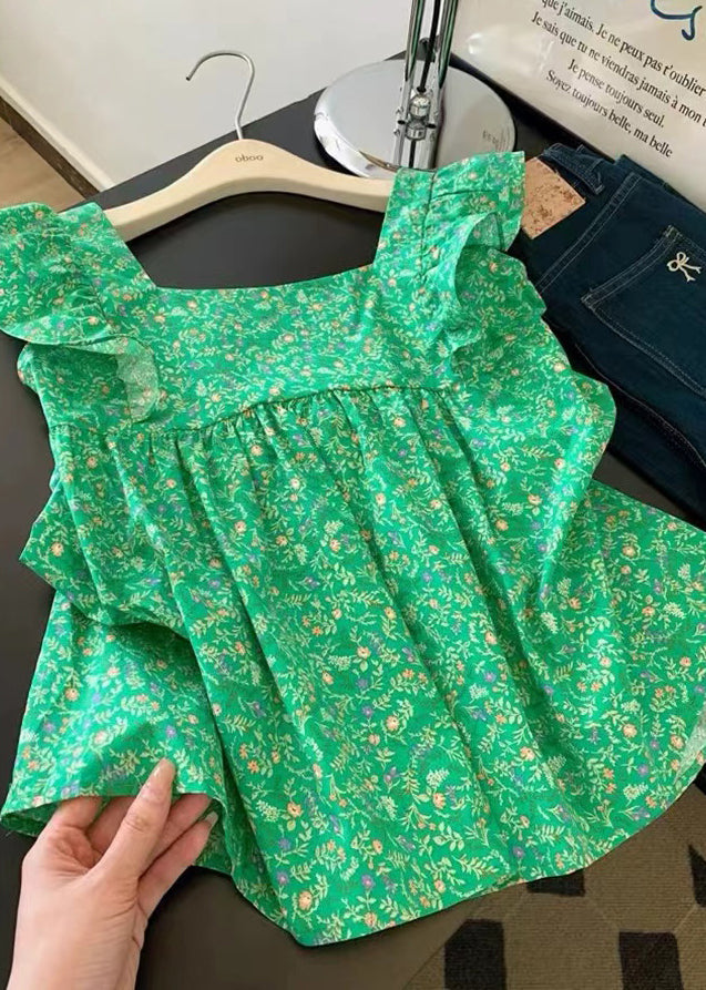 Green Bow Cotton Tanks Butterfly Sleeve