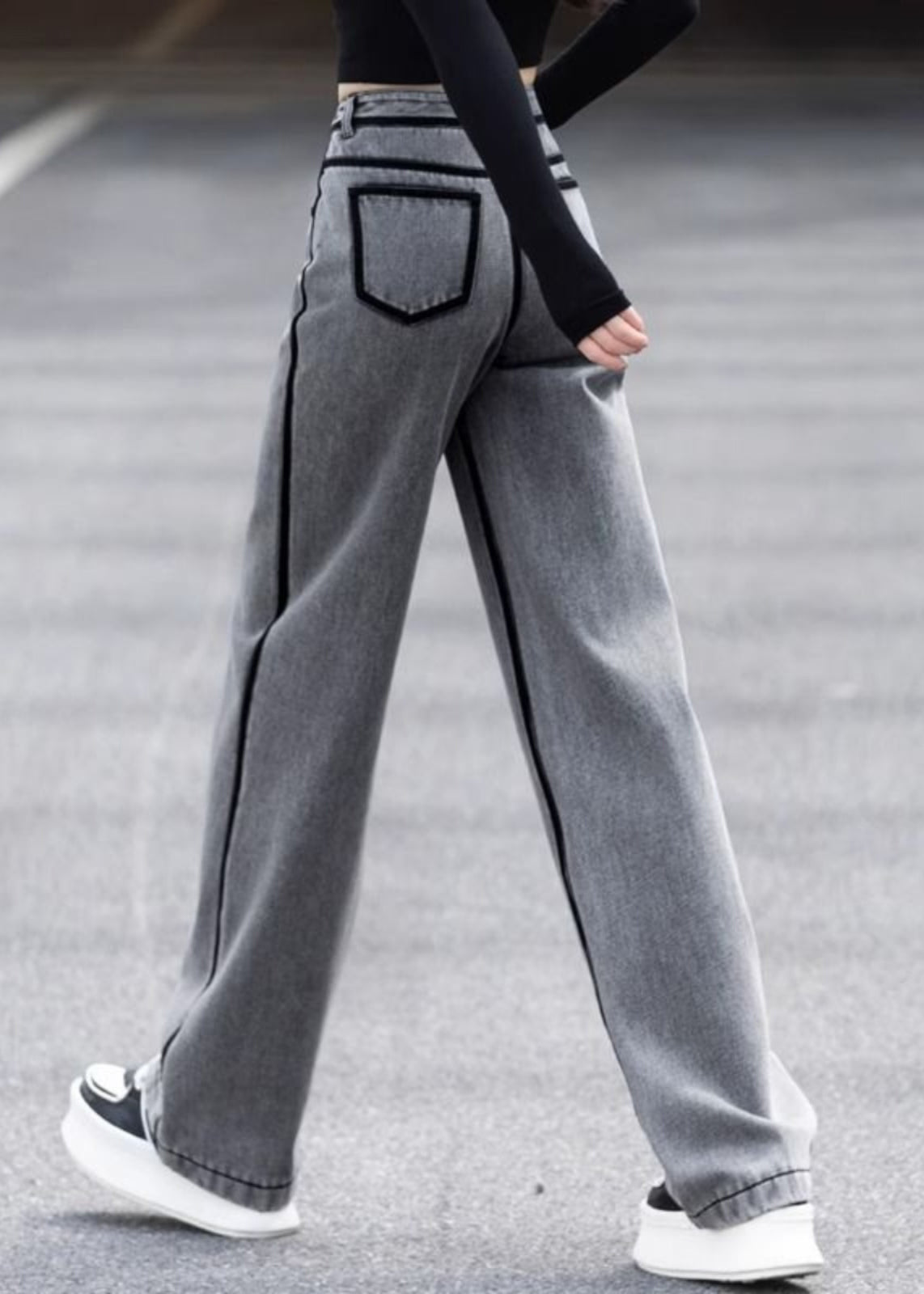 Grey Pockets High Waist Warm Fleece Pants Spring