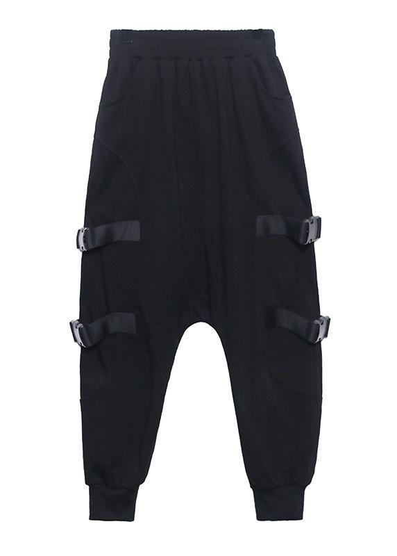 Spring Comfy Cotton Black Pockets Harem Pants