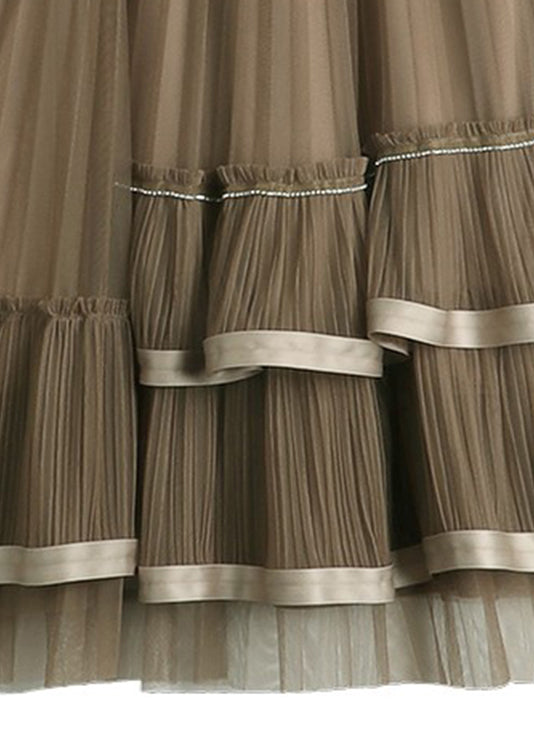 Chocolate Asymmetrical Patchwork High Waist Tulle Skirts Summer