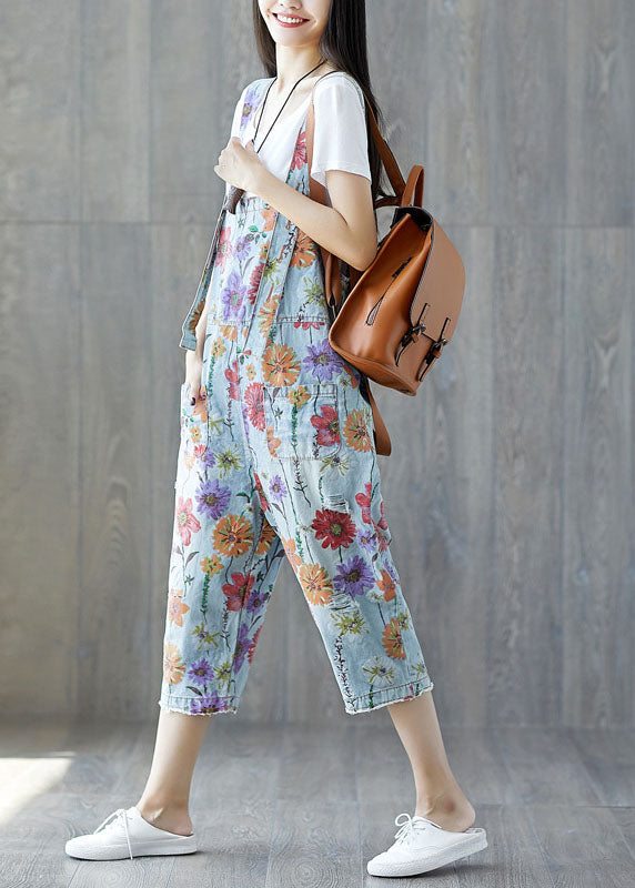 Classy Light Blue Pockets Denim Jumpsuit Spring