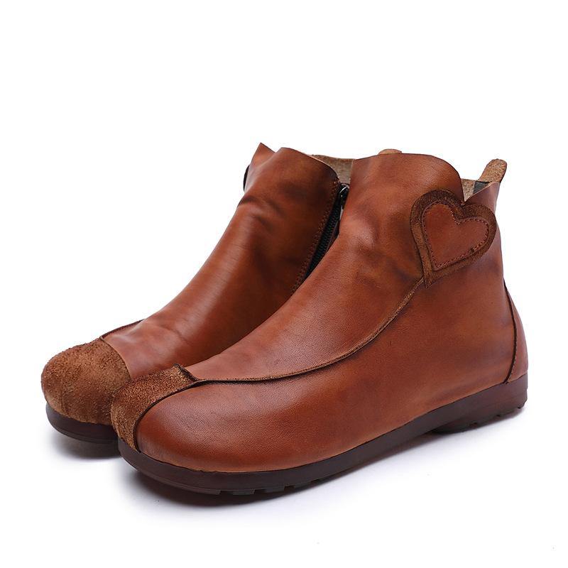 Brown Boots Cowhide Leather Boutique Splicing Ankle Boots