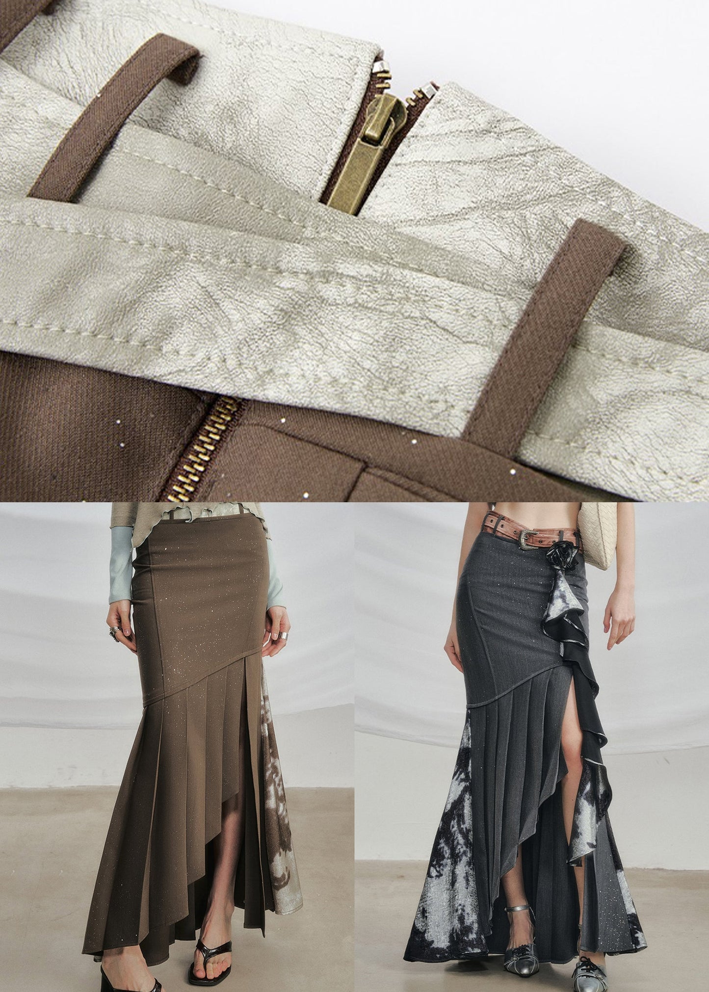 Art Grey Asymmetrical Wrinkled Cotton Skirts Fall