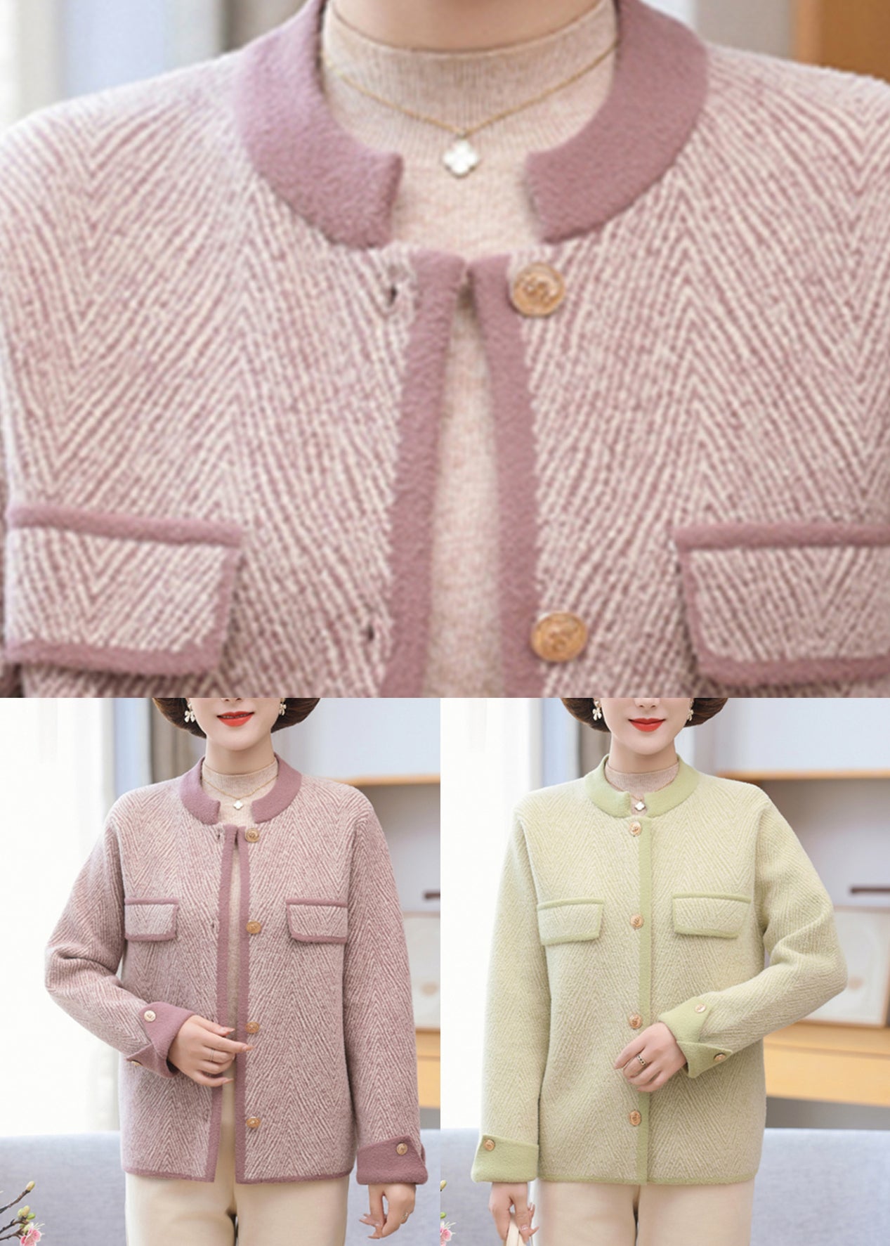 Light Purple Patchwork Mink Hair Knitted Coat Long Sleeve