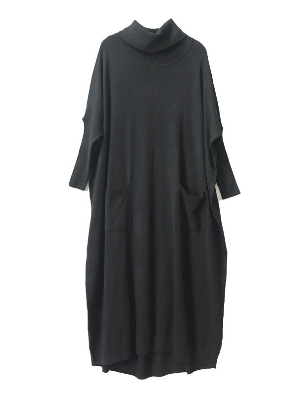 Black Turtleneck Pockets Fall Knit Dress