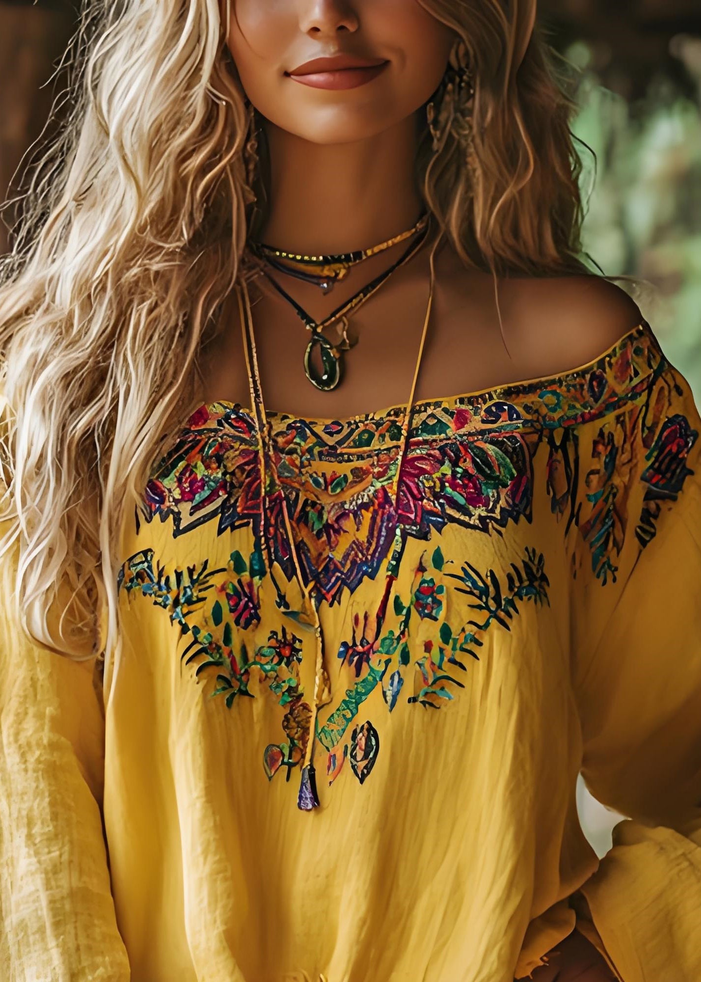 Yellow Slash Neck Print Cotton T Shirts Spring