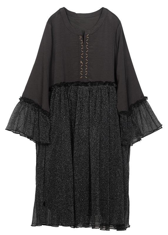 Black Flare Sleeve Chiffon Patchwork Summer Dress