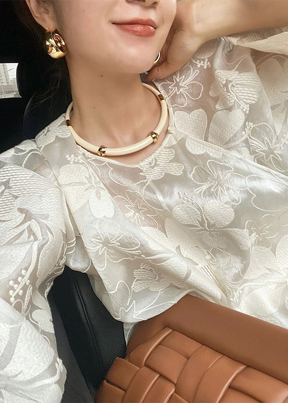 White O-neck Silk Top and Shorts Two Pieces Set Spring
