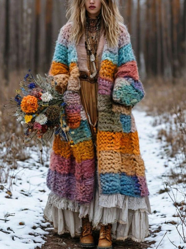 Women's Colorful Patchwork Pattern Sweater Cardigan artswardrobe