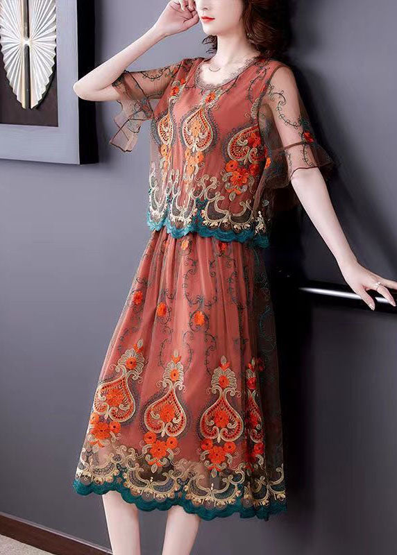 Modern Orange Embroideried Patchwork Tulle Dresses Summer