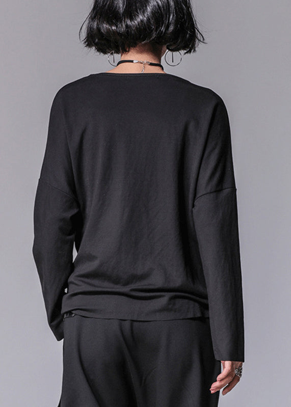 Vogue Black O-neck Asymmetrical Bow T Shirt Long Sleeve
