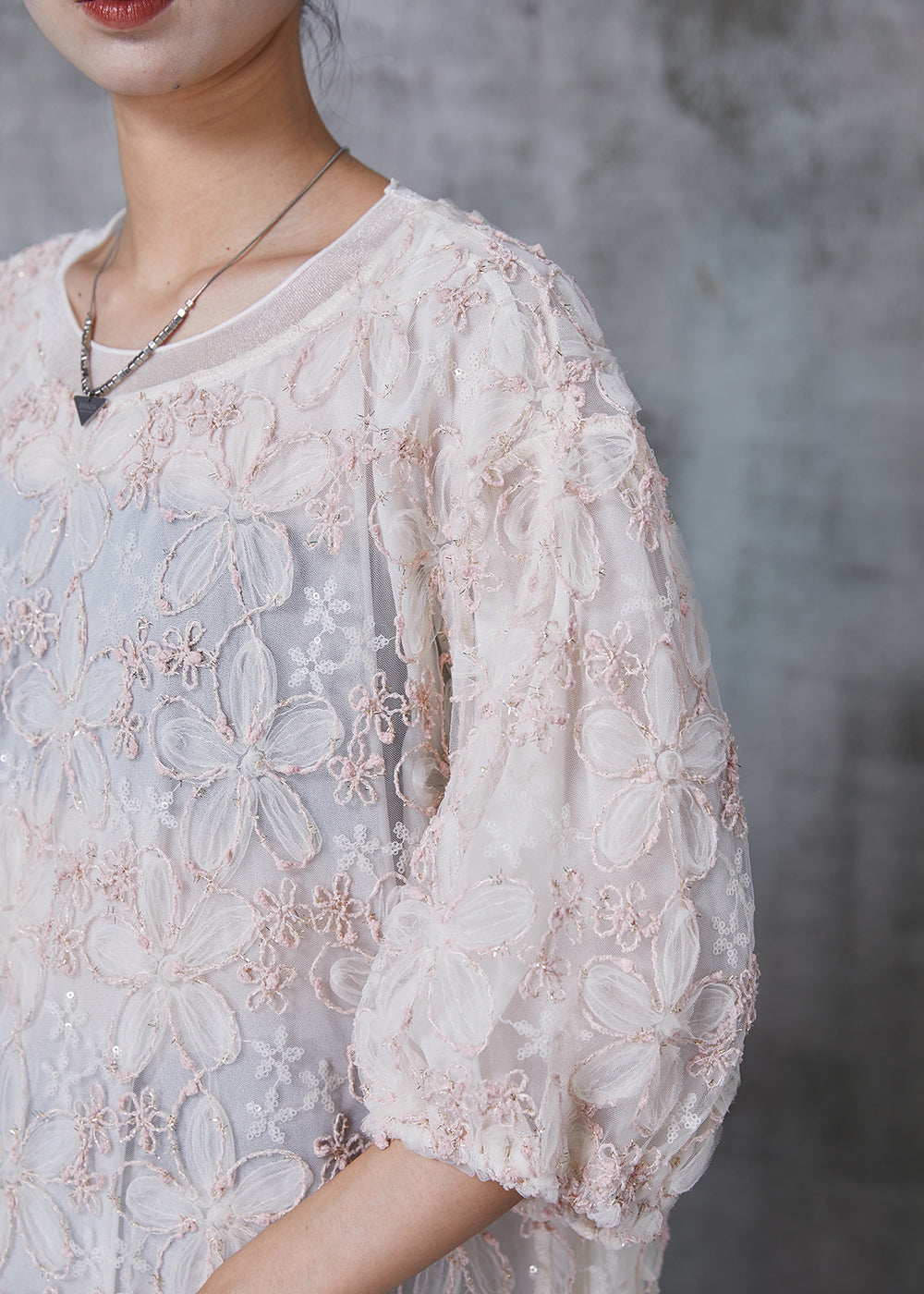 Light Pink Embroideried Tulle Tanks Summer