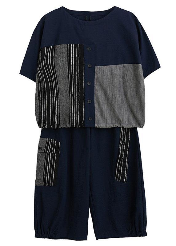Unique Black Asymmetrical Design Linen Button Summer Two Pieces Set