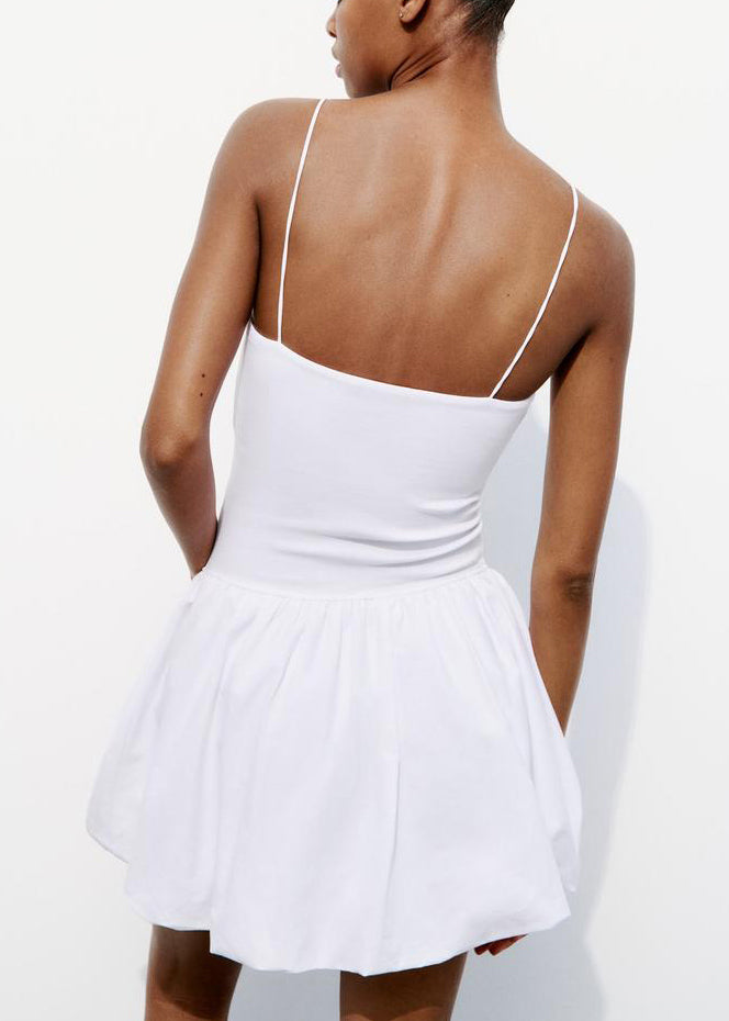 White Cold Shoulder Cotton Sleeveless Mini Dress Backless