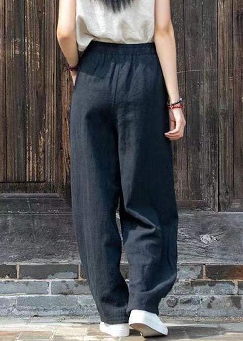 Simple Blue Pockets Linen Pants Summer
