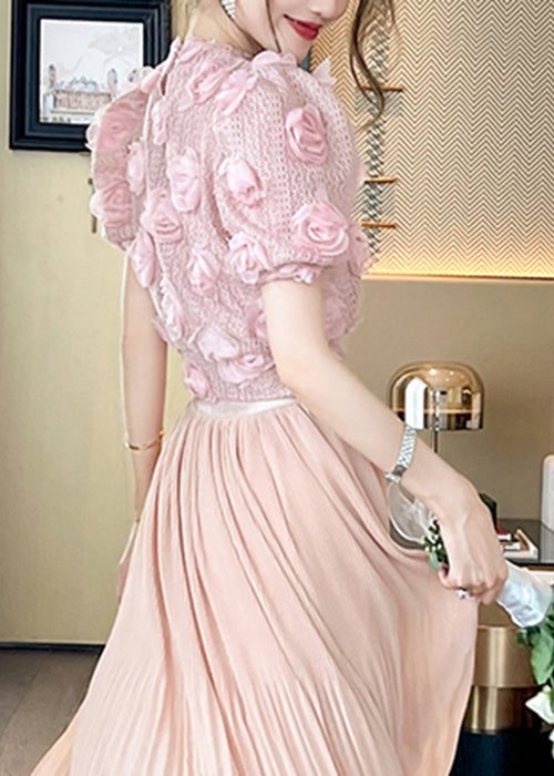 Pink Hollow Out Knit Top Summer