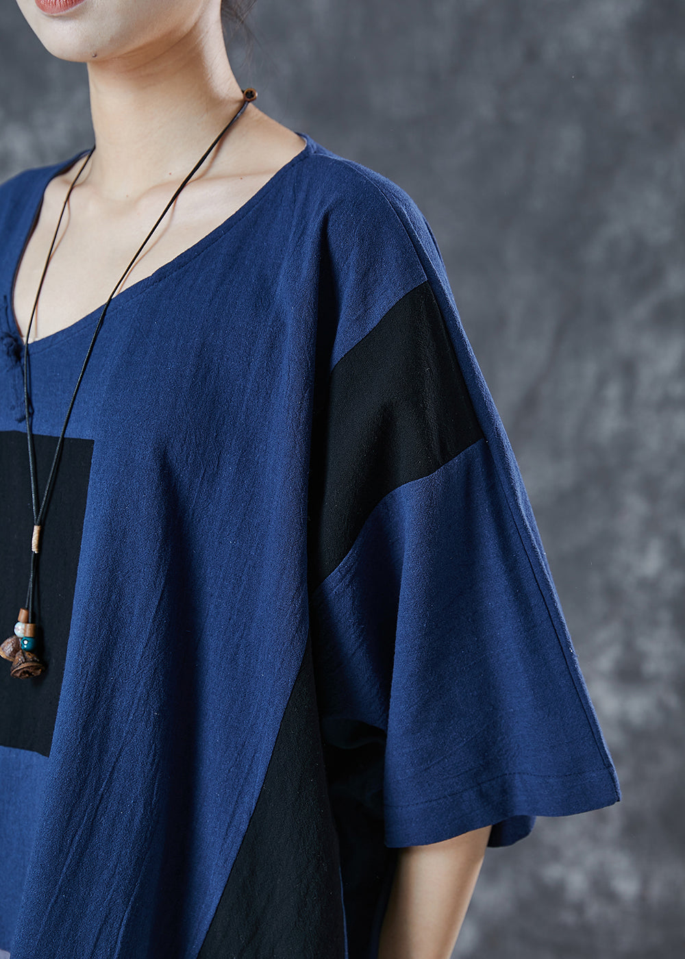 Navy Asymmetrical Patchwork Linen Tank Summer