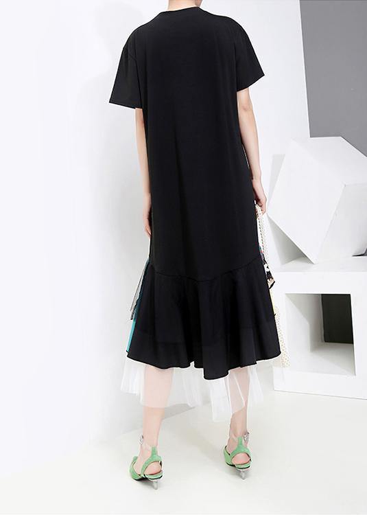 Summer Black Colorful Printed Hem Dress