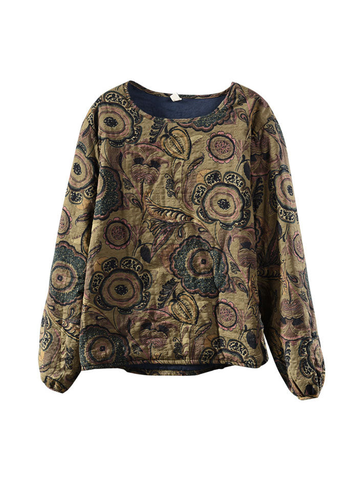 Black O-neck Print Fine Cotton Filled Pullover Spring