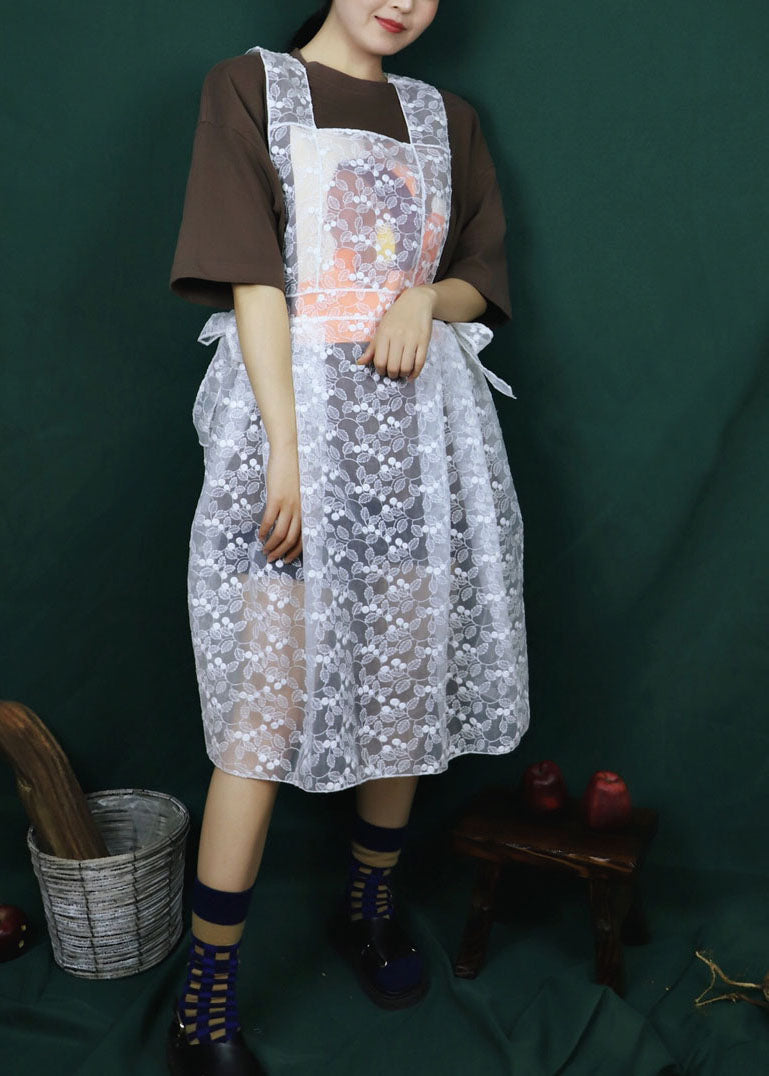 White Embroideried Bow Tulle Vacation Strap Dresses Summer