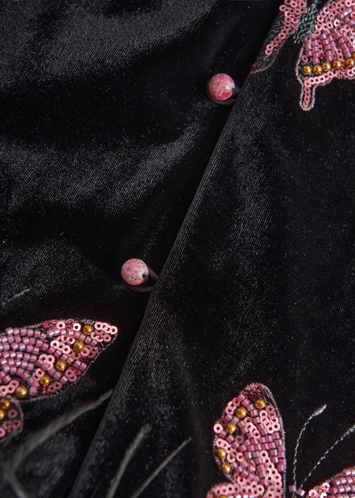 Black Butterfly Patchwork Feather Silk Velvet Two Piece Set Clothing Fall