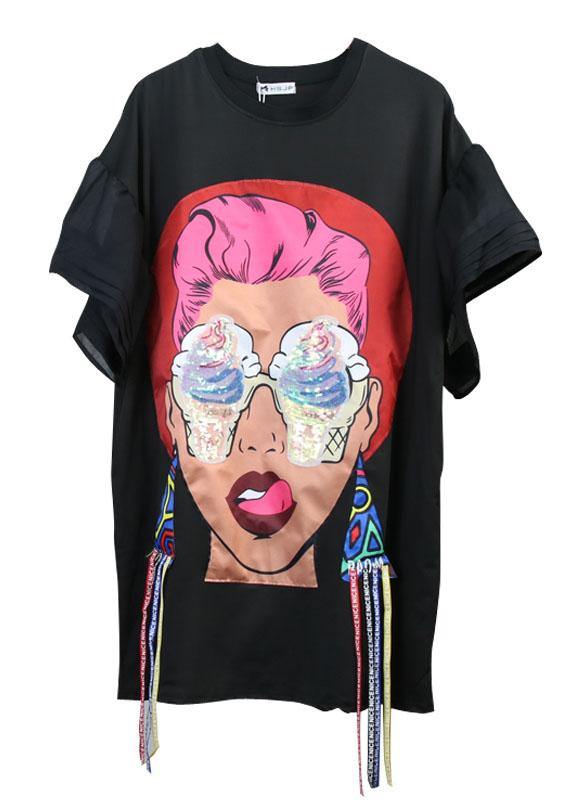 White O-neck Flare Sleeve Print Summer Vacation Dress