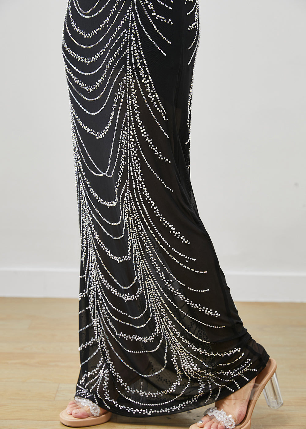 Black Zircon Silm Fit Tulle Two Pieces Set Spring