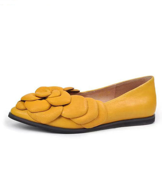 Yellow Cowhide Leather Splicing Flat Feet Shoes