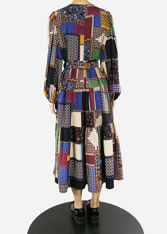 Black O-neck Sashes Print Holiday Dress Spring