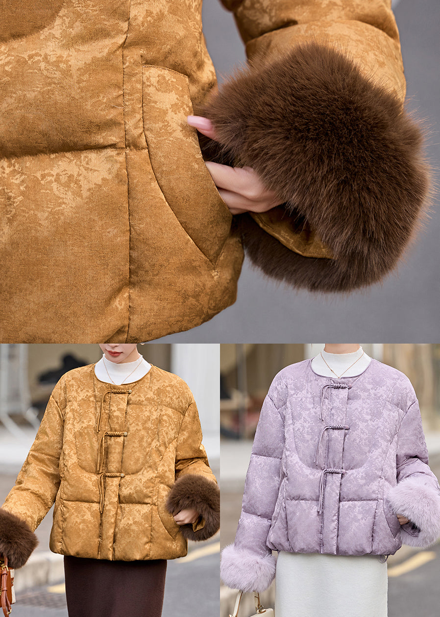 Fine Khaki Tasseled Jacquard Duck Down Puffers Jackets Winter