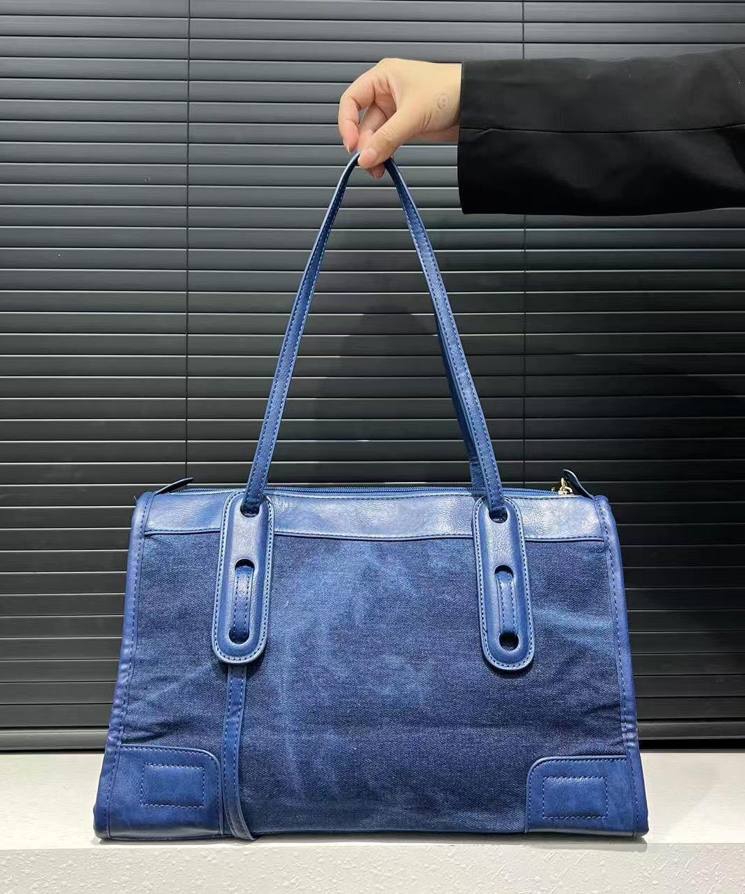 Blue Sequins Patchwork Denim Shoulder Bags