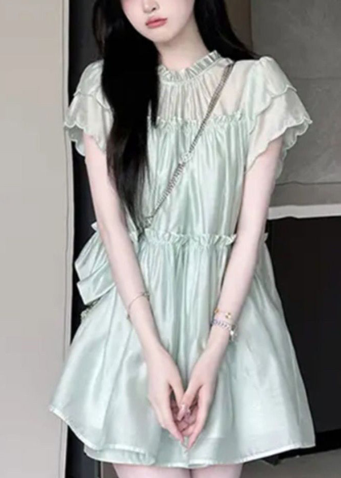 New Green Ruffled Tops and Shorts Two Pieces Set Summer