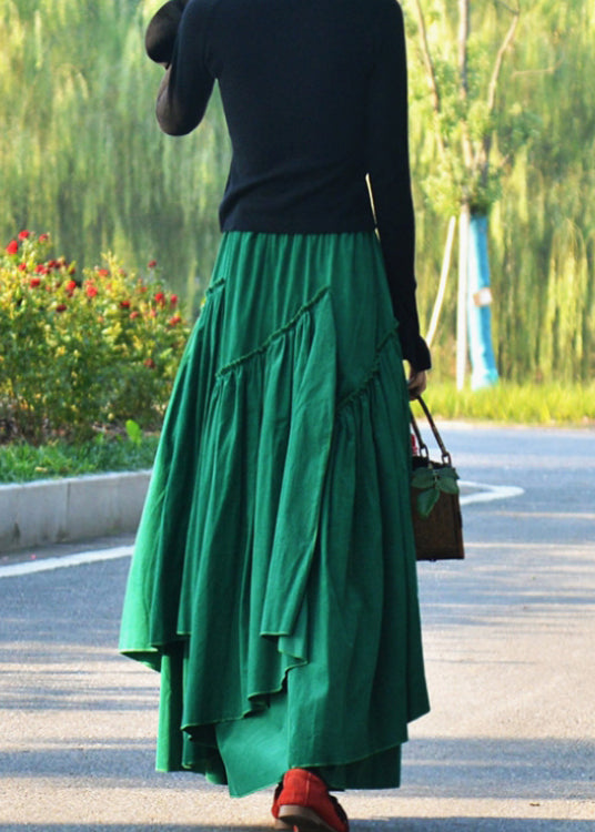 Green Wrinkled Asymmetrical Corduroy Skirt Spring