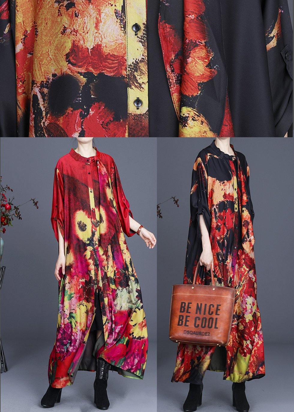 Fine Red Print Asymmetrical Design Long Summer Spring Dress