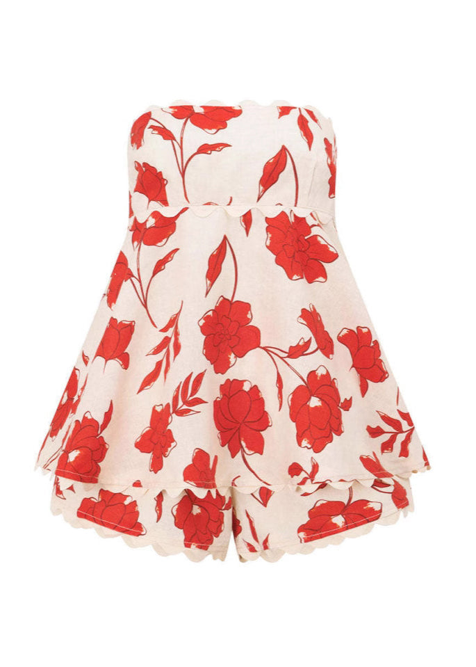 Red Backless Print Cotton Two Pieces Set Summer