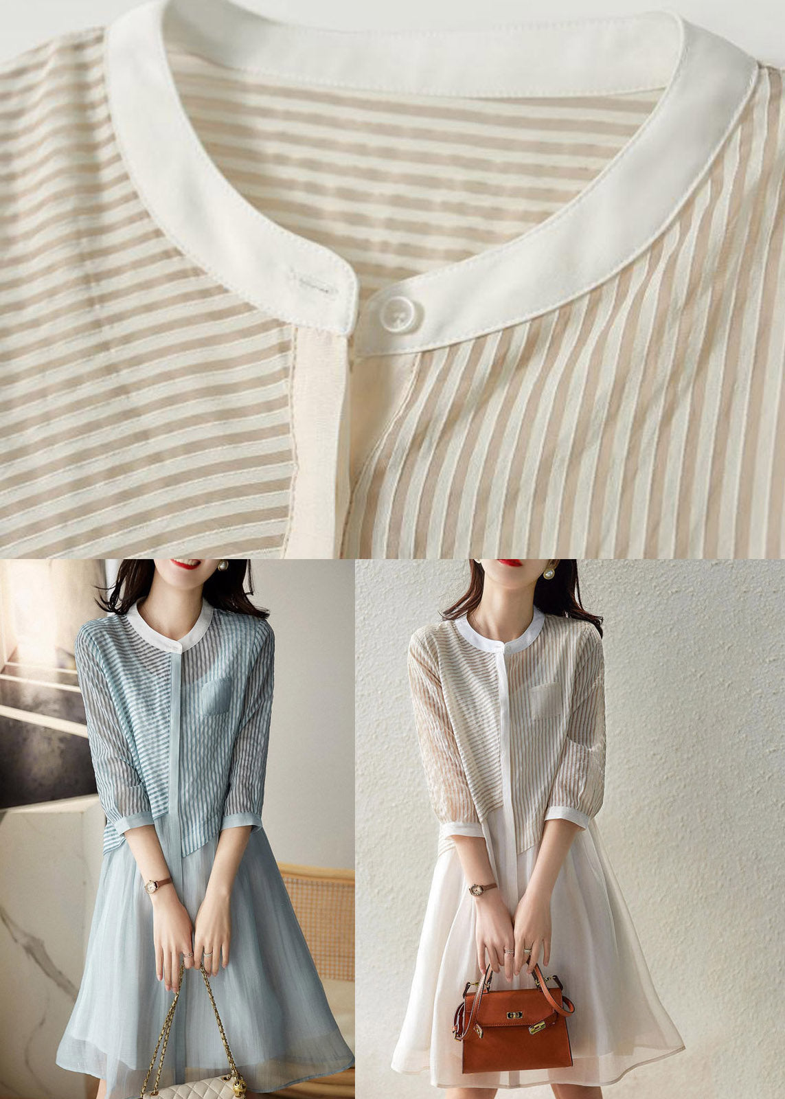 Blue O-neck Button Tulle Holiday Dress Long Sleeve