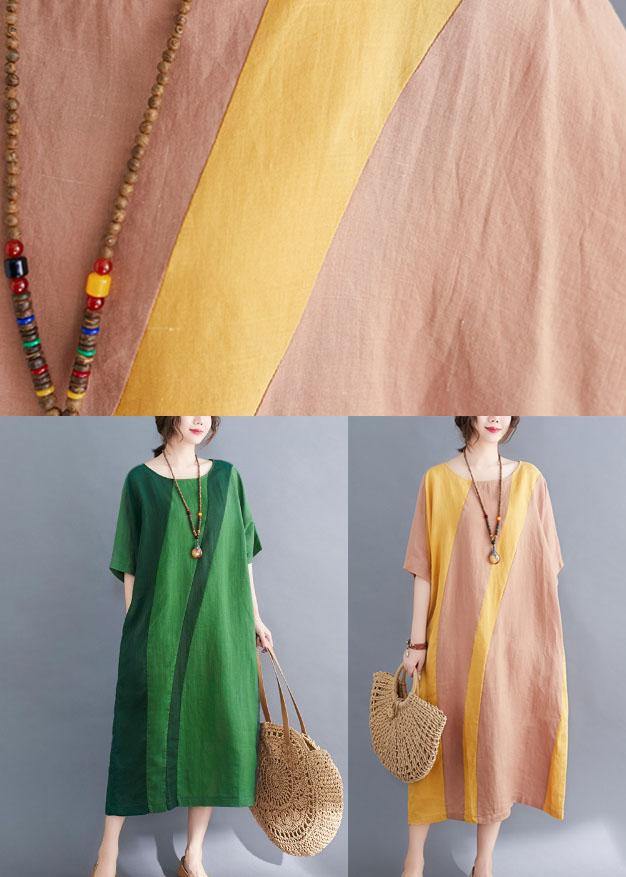 Handmade Green O-neck Patchwork Summer Vacation Dresses Half Sleeve