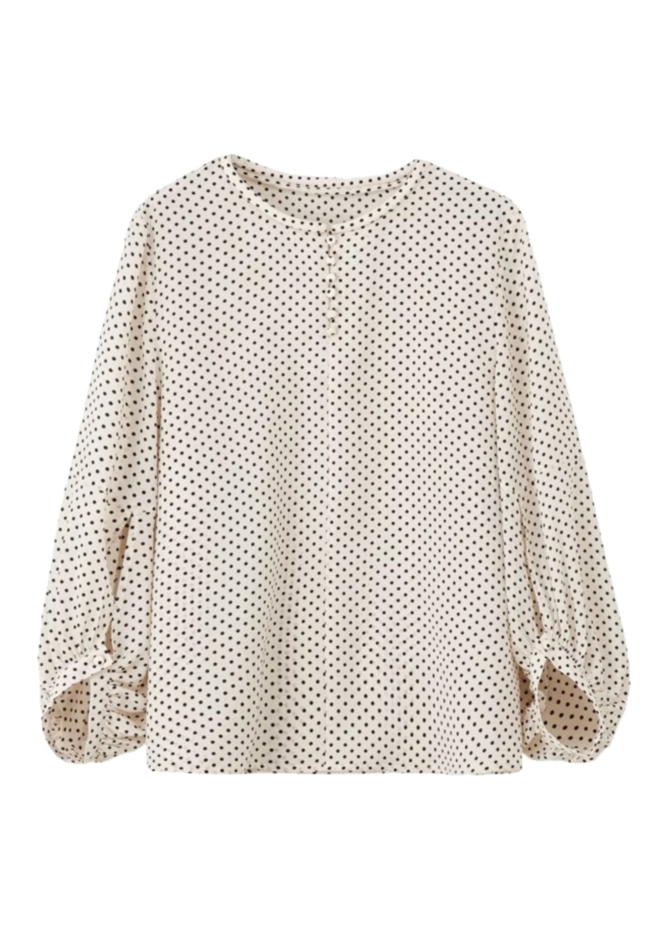 Apricot Dot Print Chiffon Top Long Sleeve