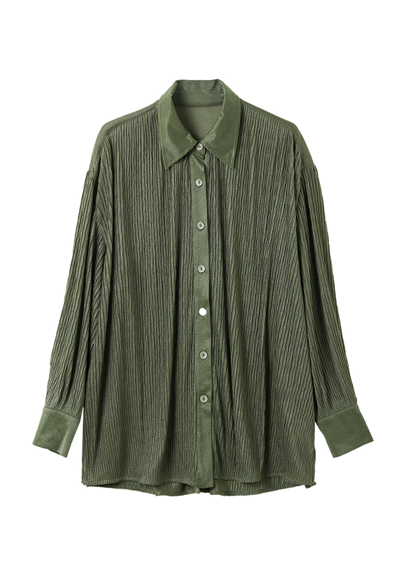 Loose Green Peter Pan Collar Button Chiffon Blouse Tops Spring