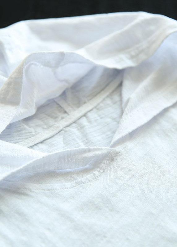White Hooded Asymmetrical Design Summer Cotton Top Sleeveless