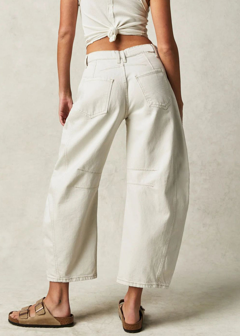 New White High Waist Patchwork Denim Crop Pants