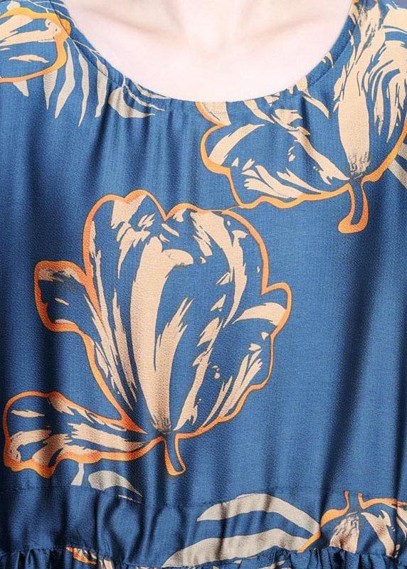 Navy Print Silk Tie Waist Mid Dress Summer