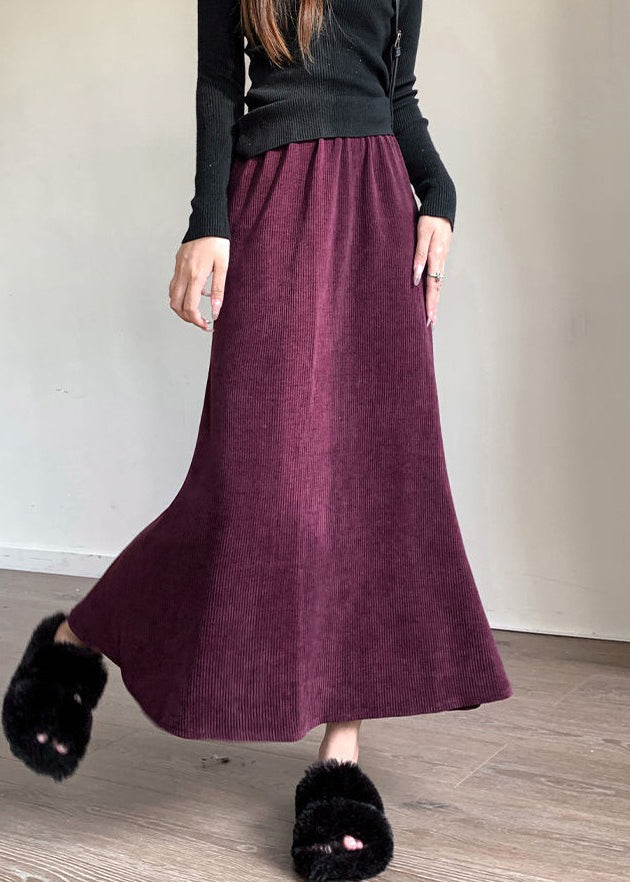 Italian Purple Elastic Waist Corduroy Skirts Spring