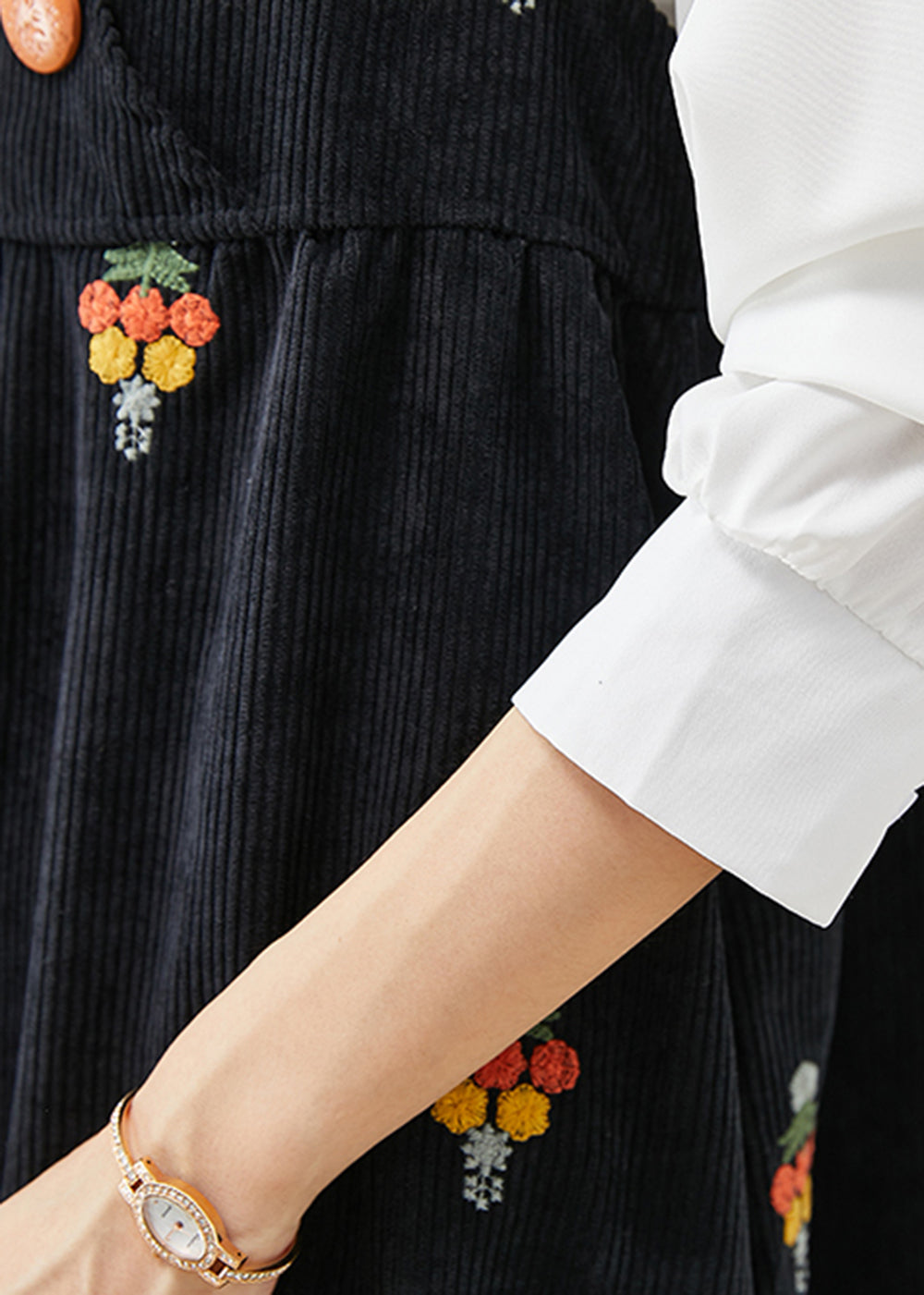 Black Embroideried Corduroy Two Pieces Set Fall