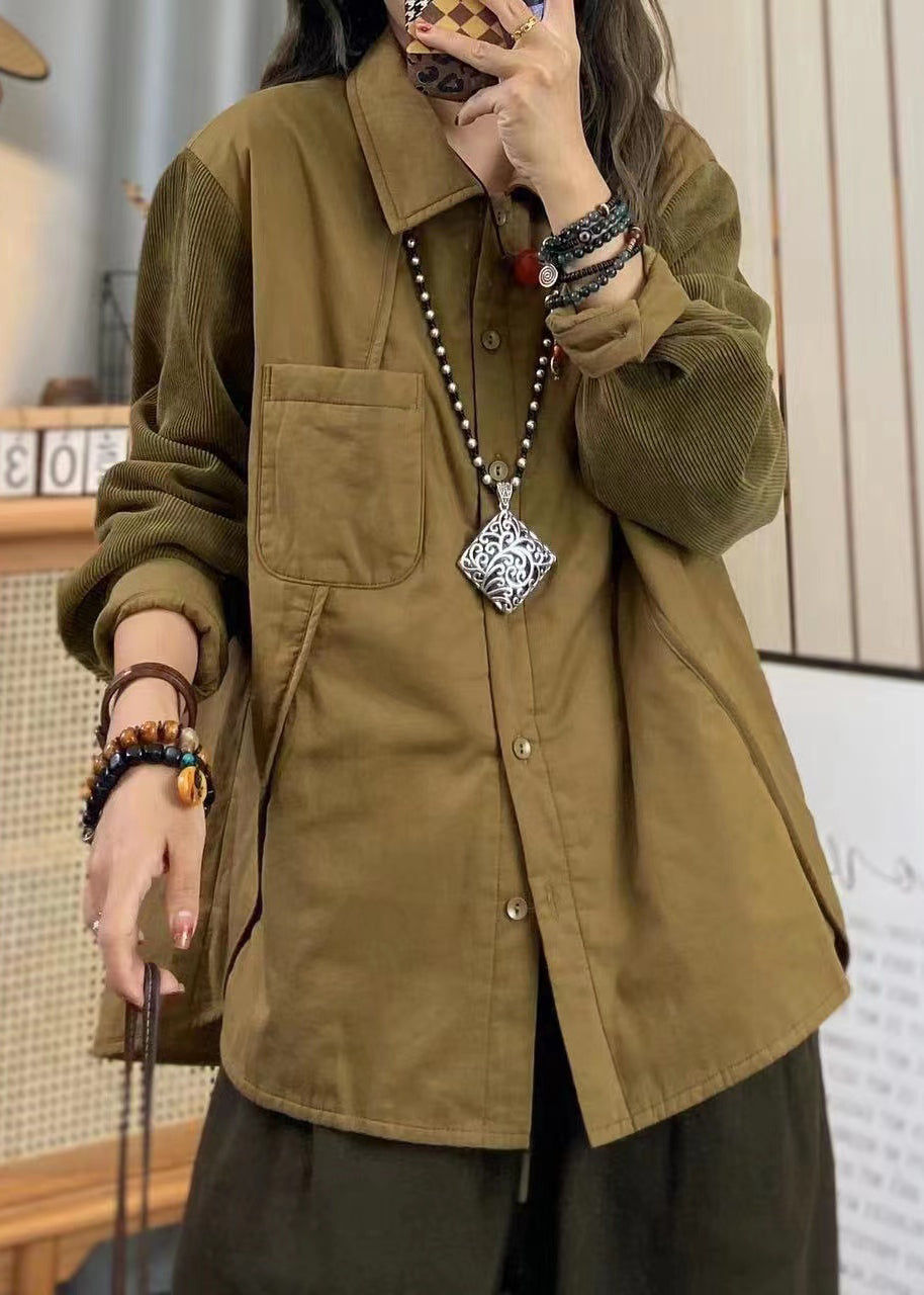 Khaki Oversized Patchwork Fine Cotton Filled Coat Outwear Spring
